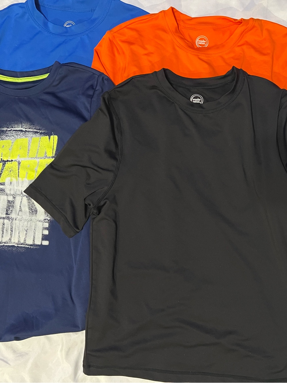 wonder nation Boys Short-Sleeve Active Tee Bundle - Black, Navy, Blue, Orange